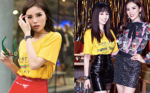 Riêng với thiết kế này, hai người đẹp lại có sự tương đồng khi mặc váy ôm sát chất liệu da. 