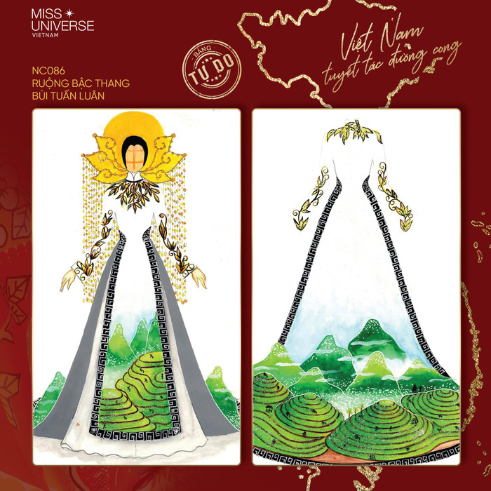 Bộ trang phục được lấy cảm hứng từ những thửa ruộng bậc thang ở vùng Tây Bắc Việt Nam.