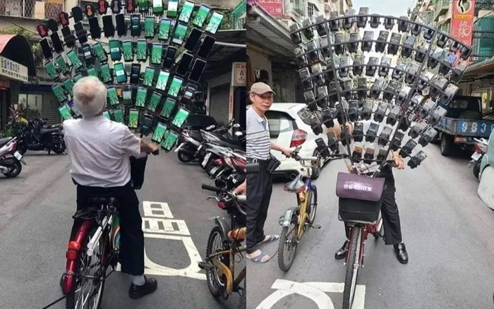 Choáng váng với cụ ông gắn 64 chiếc smartphone vào xe đạp để chơi game Ảnh 2