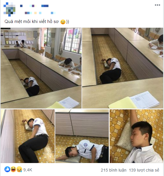 Quá mệt mỏi khi viết hồ sơ. Ảnh: Vũ Quốc Tiến/Group Trường Người Ta