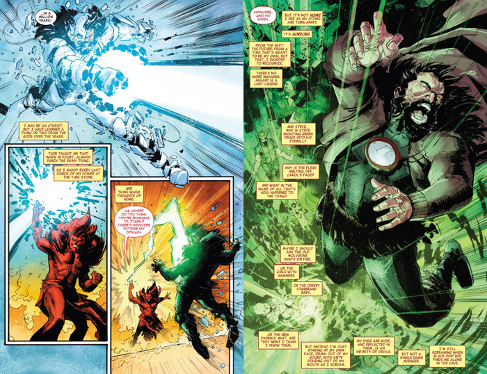 Mephisto dùng Time Stone để khiến Tony thấy hàng loạt viễn cảnh.