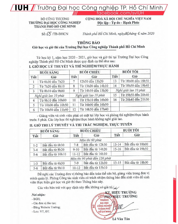 Thông báo mới về giờ học của ĐH Công nghiệp TP.HCM