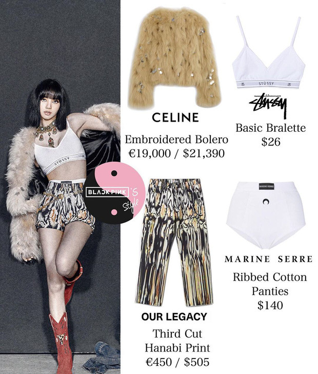 'Búp bê sống' Lisa được diện áo khoác lông của nhà mốt Celine có giá thành tầm 496 triệu đồng đi cùng bralette, quần shot có mức giá thành lên đến 511 triệu đồng. 