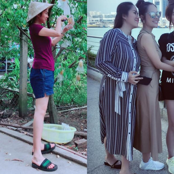 Nữ diễn viên “Gạo nếp, gạo tẻ” tiết lộ ở tháng cuối của thai kỳ cô tăng cân khá nhiều, nặng gần 80kg khi mang bầu, , gương mặt tròn trịa, cơ thể nặng nề khiến việc đi lại trở nên khó khăn. Tuy nhiên, cô cũng là một trong số những bà bầu có mặt mộc đẹp nhất khi mang bầu.