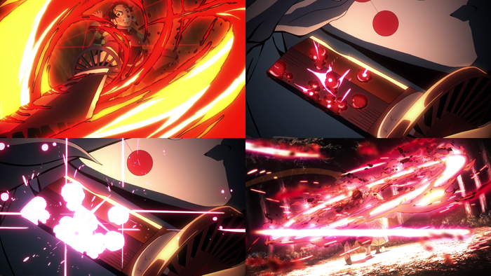 Điệu múa tế Hỏa Thần của Tanjiro kết hợp Huyết Quỷ Thuật của Nezuko trong trận chiến với Hạ Ngũ Rui là một trong những cảnh bùng nổ nhất cả series được xuất hiện trong tập 19.