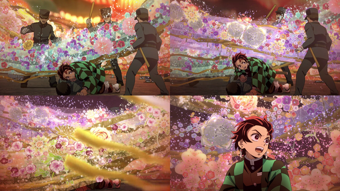 Huyết Quỷ Thuật rực rỡ của phu nhân Tamayo trong tập 8. Dù mật độ xuất hiện của các bông hoa rất dày đặc, nhưng chúng vẫn được vẽ rất chi tiết.