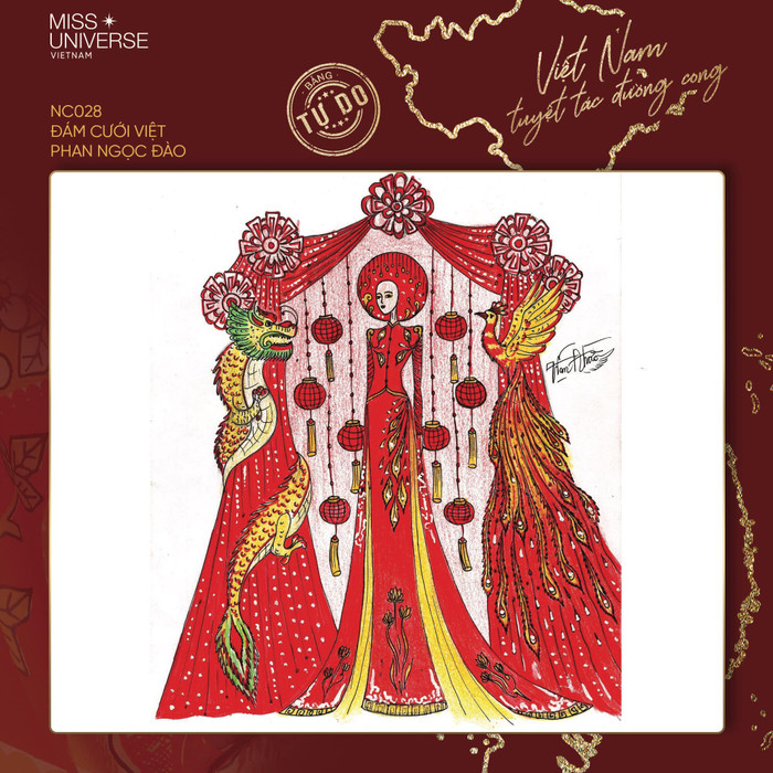 “Đám cưới Việt” mô phỏng gần như đầy đủ nét đặc trưng của ngày vu quy truyền thống. Hình ảnh rồng bay – phượng múa cầu kì cộng thêm họa tiết sen vàng, đèn lồng đều mang hơi thở, nét đẹp rất Việt Nam. 