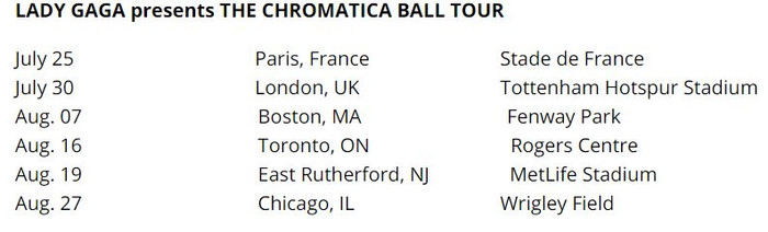 Lịch trình sau cập nhật của tour diễn Chromatica.
