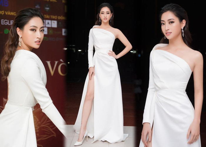 Trên cương vị cầm cân nảy mực một cuộc thi nhan sắc, Hoa hậu Lương Thùy Linh đẹp 'thôi đưa' trong mẫu thiết kế xẻ đủi khoe chiều cao nổi bật 1m78. Chiếc váy của nhà mốt Lê Ngọc Lâm giản đơn, sang trọng nhưng lại hút mắt nhờ thần thái sang chảnh của top 12 Miss World.