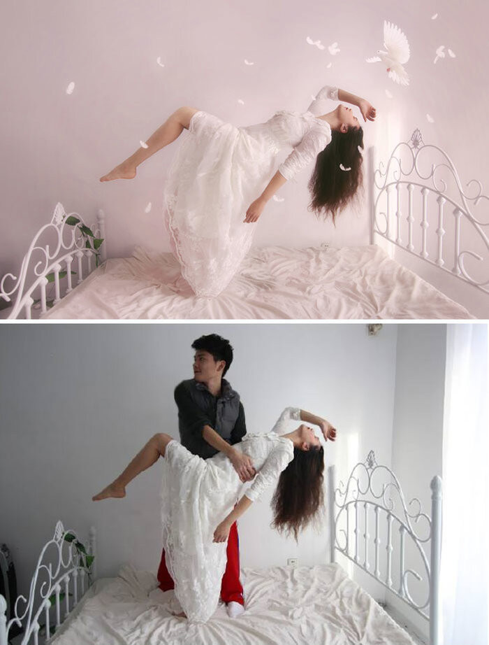 Hoá ra đây là cách những tấm hình bay bổng này được tạo ra. 