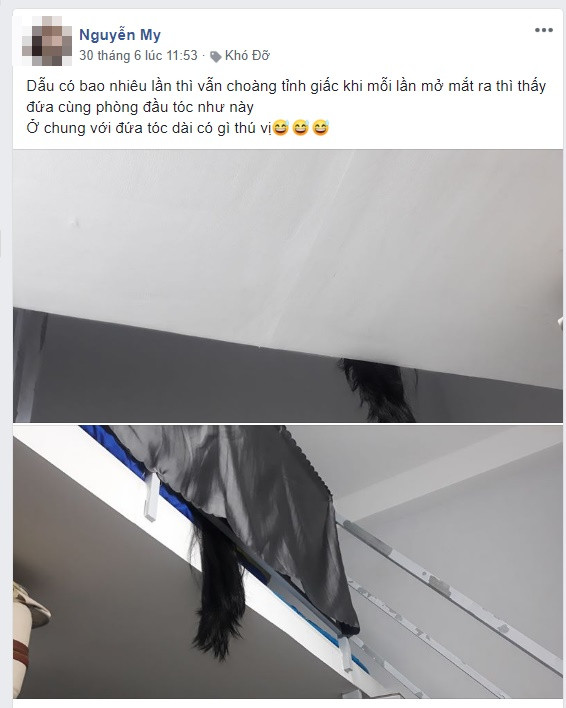 Cô gái chia sẻ lại những lần giật mình bởi bộ tóc dài của cô bạn cùng phòng xuất hiện không đúng nơi đúng lúc. 