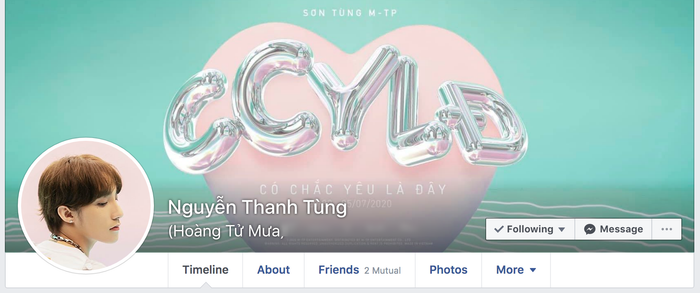 Mặt tiền trang cá nhân của Sơn Tùng hiện tại. 