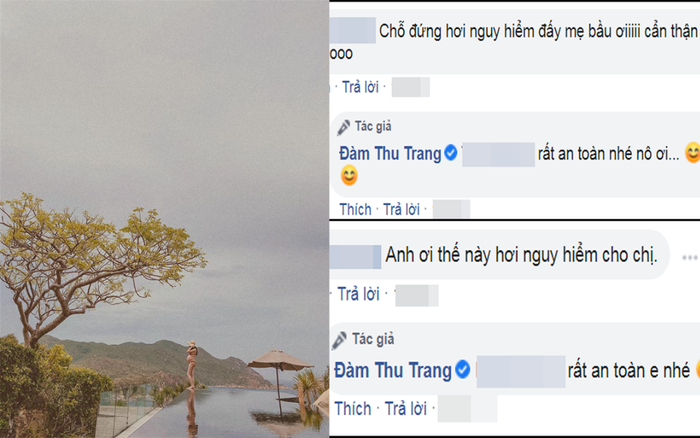 'Bà bầu' Đàm Thu Trang khiến dân tình tá hỏa khi đứng sát mép bể bơi chụp hình Ảnh 2