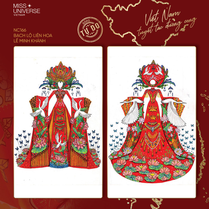 'Bạch lộ liên hoa' lấy cảm hứng từ hoa sen và cánh cò, tượng trưng cho vẻ đẹp của người phụ nữ Việt Nam.