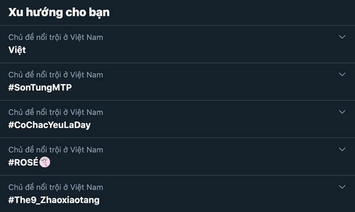 Xu hướng nội dung phổ biến trên Twitter tối hôm 5/7. Ảnh chụp màn hình