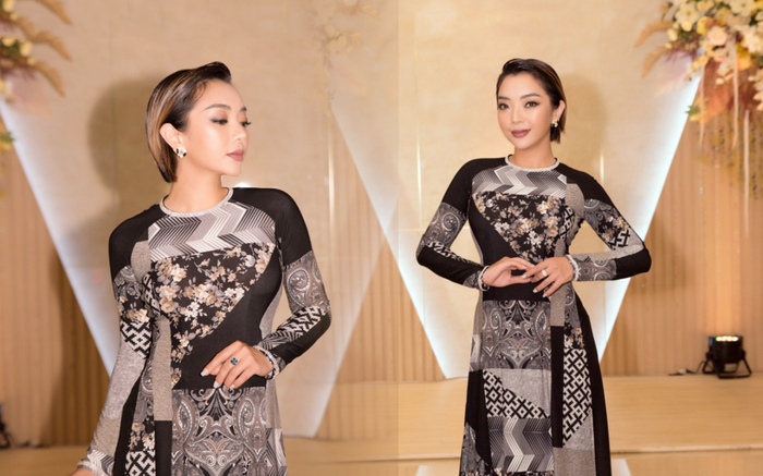 Phương Anh thon thả trong tà áo dài họa tiết hình học độc đáo Ảnh 2