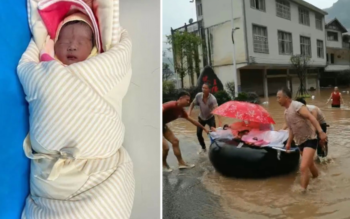 Bé trai chào đời trên xuồng cao su giữa dòng nước lũ Ảnh 2