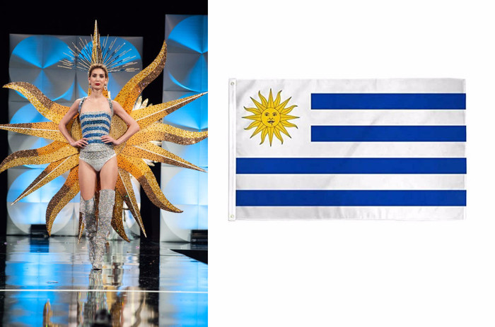 Hoa hậu Hoàn vũ Uruguay đơn điệu trong bộ trang phục quốc kỳ.