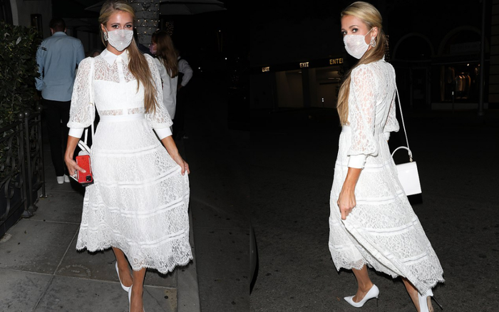 'Nữ thừa kế hụt' Paris Hilton bị ném đá vì đeo khẩu trang đính đá xuyên thấu có cũng như không Ảnh 2