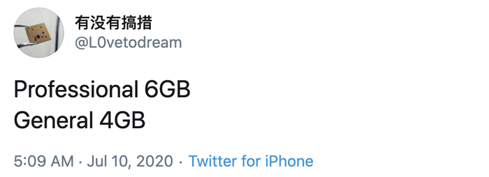 Theo @L0vetodream, dòng iPhone 12 sẽ có nâng cấp mạnh về RAM.