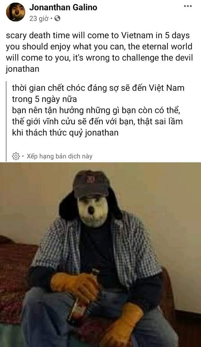 Tài khoản có tên Jonathan Galindo trên bất ngờ đăng tải thông tin sẽ có mặt tại Việt Nam trong 5 ngày tới. (Ảnh: Facebook)