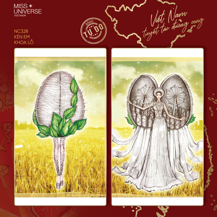 Bản vẽ National Costume Kén em dành cho Khánh Vân tại Miss Universe 2020.