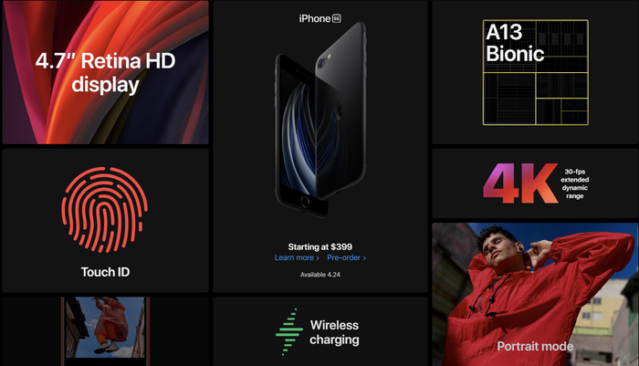 iPhone SE 2020 gây ấn tượng nhờ có mức giá phải chăng nhưng lại mang hiệu năng khủng. (Ảnh: Apple)