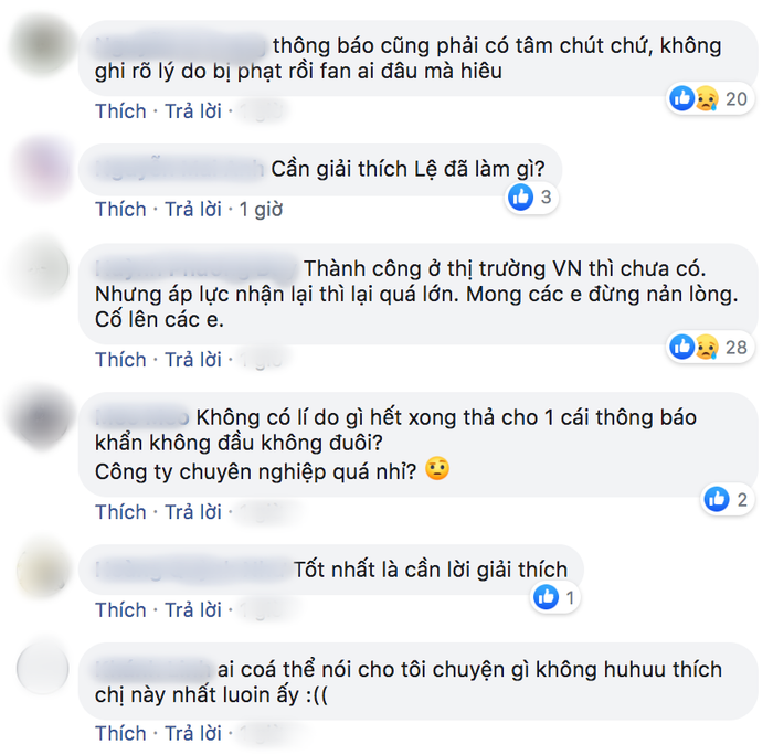 Hầu hết mọi người đều yêu cầu một lý do chính thức cho việc xử phạt Lệ Trang.