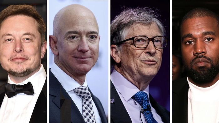Danh sách những người nổi tiếng đã bị hacker chiếm quyền điều khiển tài khoản Twitter gồm có Elon Musk, Jeff Bezos, Bill Gates, Kanye West,... (Ảnh: Getty Images)