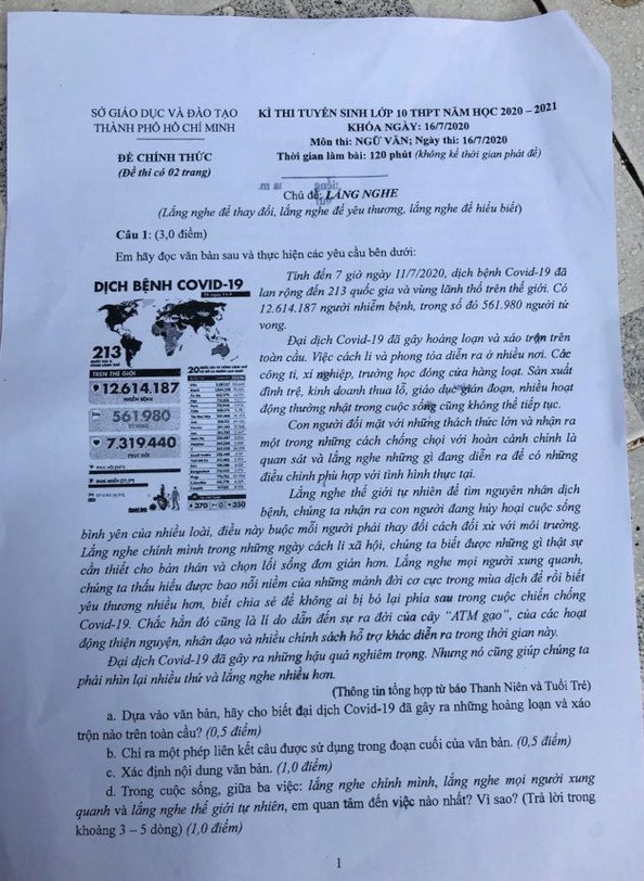 Đề thi Văn vào lớp 10 ở TP.HCM: Hỏi về COVID-19, đề 'dễ thở' hơn? Ảnh 3