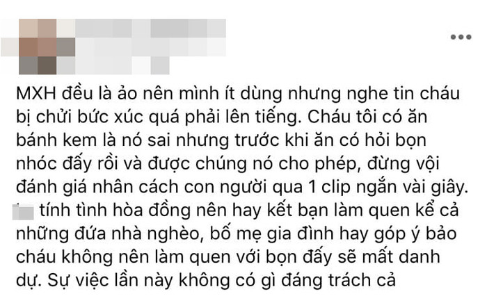 Một thành viên trong gia đình lên tiếng bênh vực cô gái kém duyên.