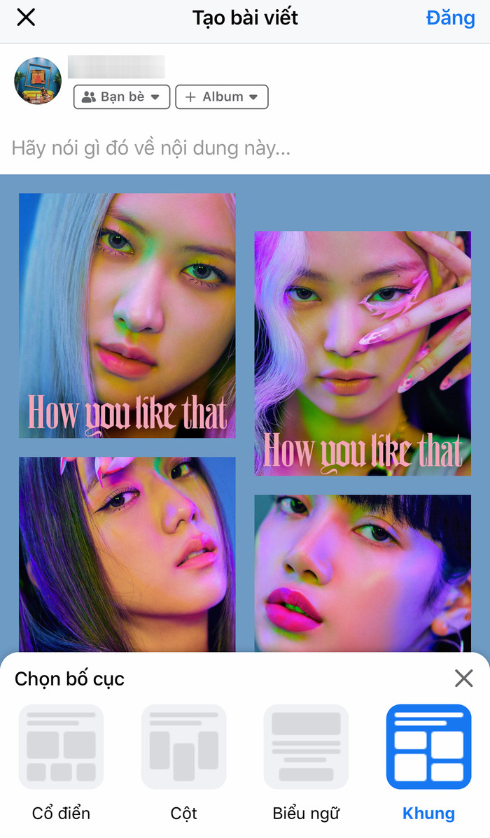 - Bố cục khung hình: Những hình ảnh sống ảo của người dùng sẽ  được sắp xếp theo bố cục dạng khung tranh với kích thước lớn nhỏ khác nhau, tạo thành một ảnh lớn. Kiểu layout này khá giống khi người dùng sử dụng các ứng dụng để ghép ảnh.