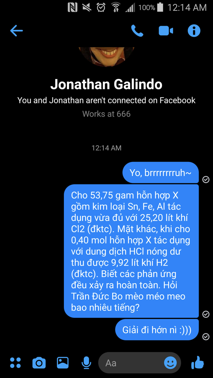 Bị yêu cầu giải xong Hoá mới đủ trình độ hù doạ được cư dân mạng. (Ảnh: Đ.L.N)
