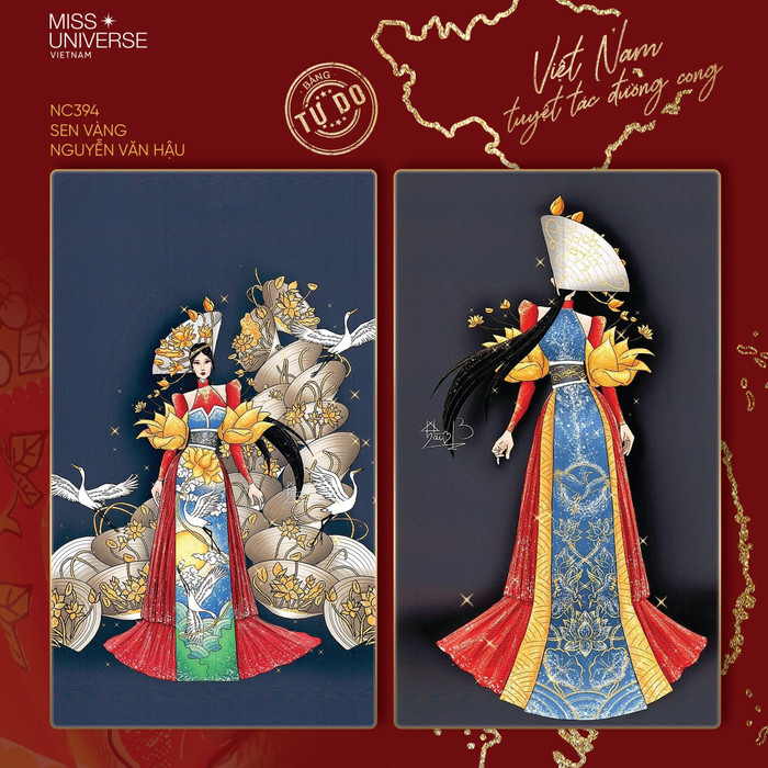 'Sen vàng' sẽ trở nên đơn điệu và nhạt nhòa nếu như thiếu đi phần khung được đính kết từ những chiếc nón lá đội ngược thể hiện sự cá tính, phá cách của người phụ nữ hiện đại.