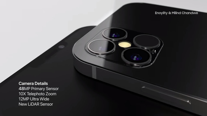 Ở mặt lưng, iPhone 12 Pro có thiết kế khá giống với iPhone 11 Pro và iPhone 11 Pro Max hiện tại. Máy vẫn có mặt lưng được hoàn thiện từ chất liệu kính bóng bẩy, hệ thống 4 camera sau được sắp xếp trong một cụm hình vuông. (Ảnh: Genius 3D)