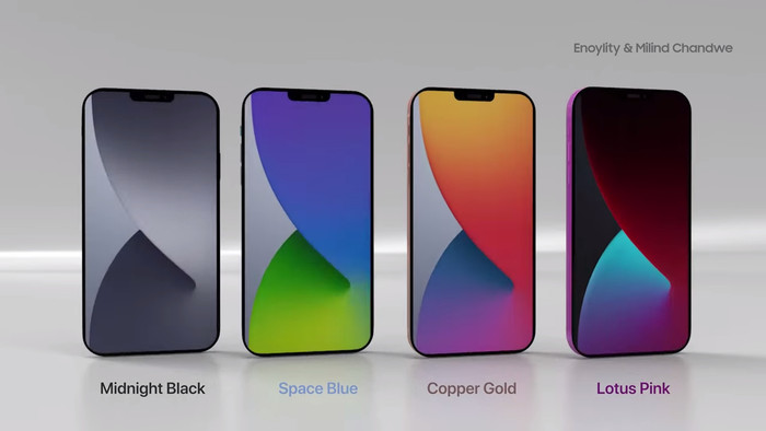 Bản dựng iPhone 12 Pro này có 4 tuỳ chọn màu sắc là đen bóng đêm, xanh không gian, vàng đồng và tím sen, tha hồ cho người dùng lựa chọn. Những tin đồn gần đây cũng cho thấy rằng, thế hệ iPhone 12 Pro và Pro Max năm nay cũng có thêm phiên bản màu sắc mới là xanh navy để thay thế cho màu xanh rêu trên iPhone 11 Pro/Pro Max. (Ảnh: Genius 3D)