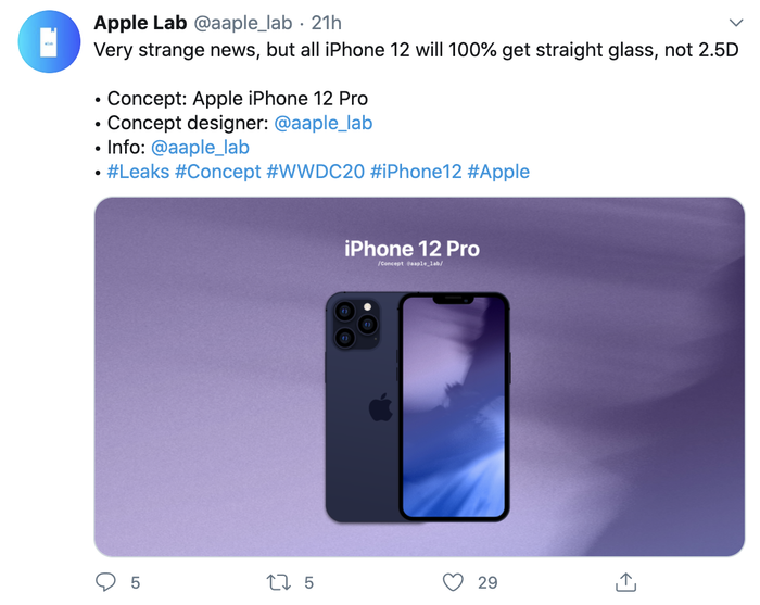 Theo nguồn tin rò rỉ của leaker Apple Lab, tất cả 4 model iPhone 12 sẽ có màn hình phẳng hoàn toàn, chứ không cong 2.5D như các thế hệ trước.