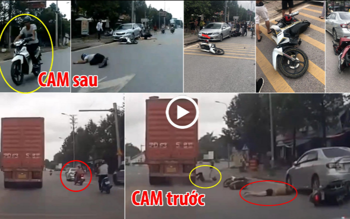 Clip: Phóng nhanh vượt ẩu, nam thanh niên gây tai nạn liên hoàn, suýt nằm dưới gầm xe container Ảnh 2