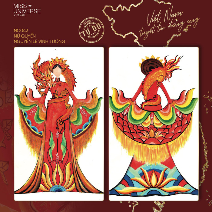 'Nữ quyền' cũng bị đánh giá rất thấp ở  cách phối màu không hài hòa, chưa kể rồng đã trở nên quá quen thuộc khi Thúy Vân, Tường San từng mang họa tiết này đi chinh chiến. 