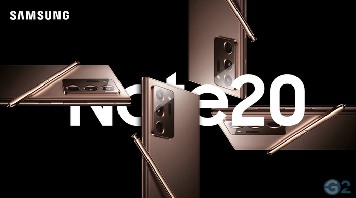 Phần mặt lưng của Galaxy Note20 Ultra được trang bị cụm camera đồng lồi hơn hẳn so với mặt lưng, đèn flash LED và logo Samsung. (Ảnh: G20)