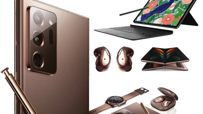 Những hình ảnh quảng của Galaxy Note20 Ultra, Galaxy Watch 3 và Galaxy Buds Live cũng đã xuất hiện trên Internet. (Ảnh: Explica)