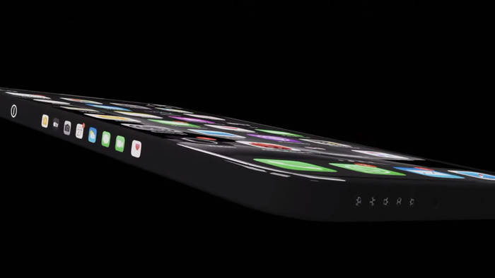 Theo đó, thay vì được cấu thành từ thép không rỉ hoặc nhôm, cạnh viền hai bên của iPhone 13 lại là màn hình cảm tích hợp một số phím tắt như quay màn hình, bật/tắt Bluetooth, Wi-Fi, đèn pin,... và cả nút nguồn. (Ảnh: ConceptsiPhone)