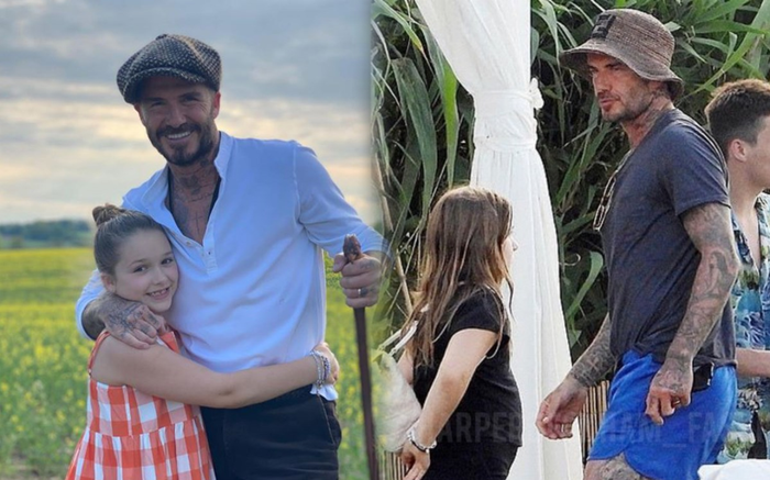 Vợ chồng David Beckham bị chỉ trích khi để con gái Harper lộ thân hình mũm mĩm với chiếc bụng tròn xoe Ảnh 2