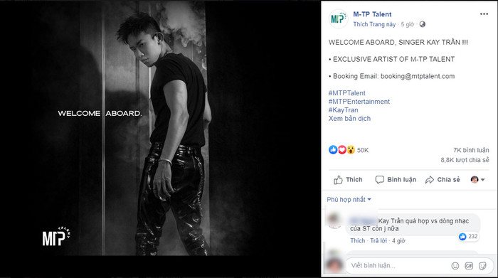 Kay Trần là nghệ sĩ đầu tiên trực thuộc công ty M-TP Entertainment