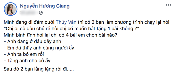 Hương Giang kể lại câu chuyện hài hước tại đám cưới Thúy Vân.