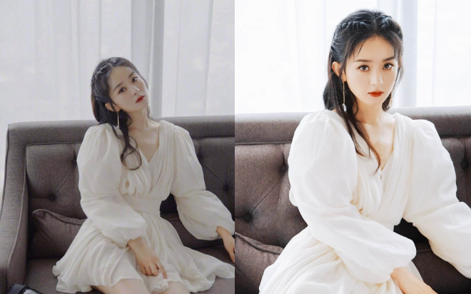 Triệu Lệ Dĩnh diện váy trắng tay phồng: Thoát tục như tiên tử hạ phàm, lên thẳng hotsearch Ảnh 2