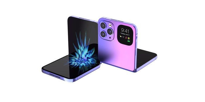 Về tổng thể, chiếc iPhone màn hình gập trong hình dung của EverythingApplePro có thiết kế gần giống như dòng iPhone 11 Pro và iPhone 11 Pro Max hiện nay. Tuy nhiên, thay vì có thiết kế nguyên khối, máy lại có thiết kế gập ngang ấn tượng. (Ảnh: EverythingApplePro)