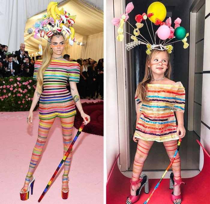 Chiếc mũ sặc sỡ của Cara Delevingne được chuyển thể thành kẹo và bóng bay. 