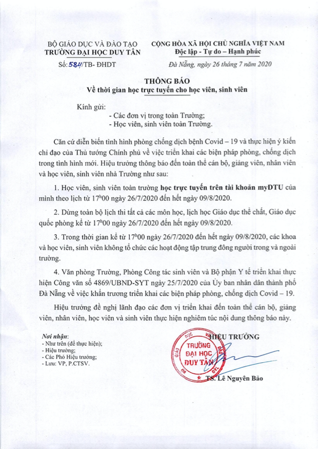 Thông báo của ĐH Duy Tân