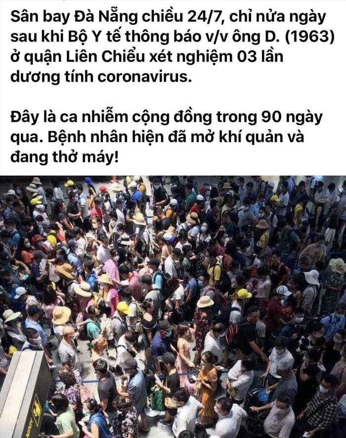 Thông tin sân bay Đà Nẵng 'vỡ trận' vì ca mắc COVID-19 mới cũng là thông tin bịa đặt. (Ảnh: Internet)